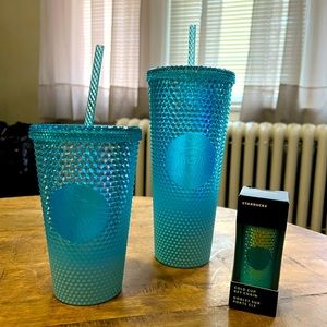 Blue aqua ombre studded Starbucks set